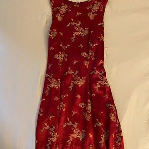 Silk Maroon Floral Mini Dress